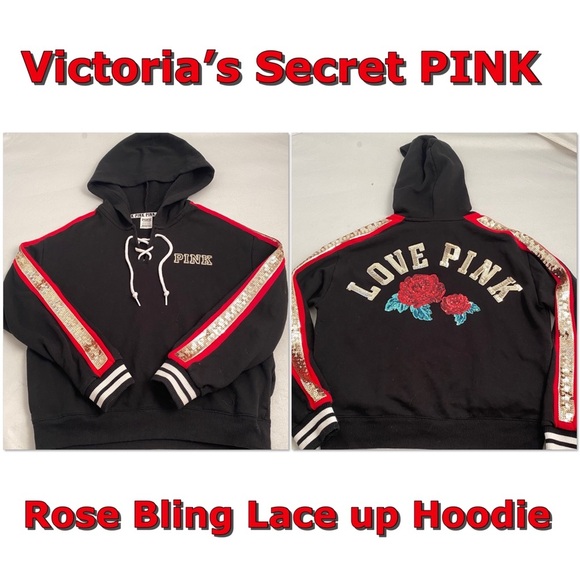 Victoria’s Secret PINK rose bling lace up hoodie S - Picture 1 of 14